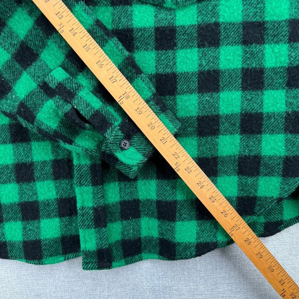 VTG 80s Woolrich Wool Flannel Shirt Men L Green Black Buffalo Plaid CPO Shacket
